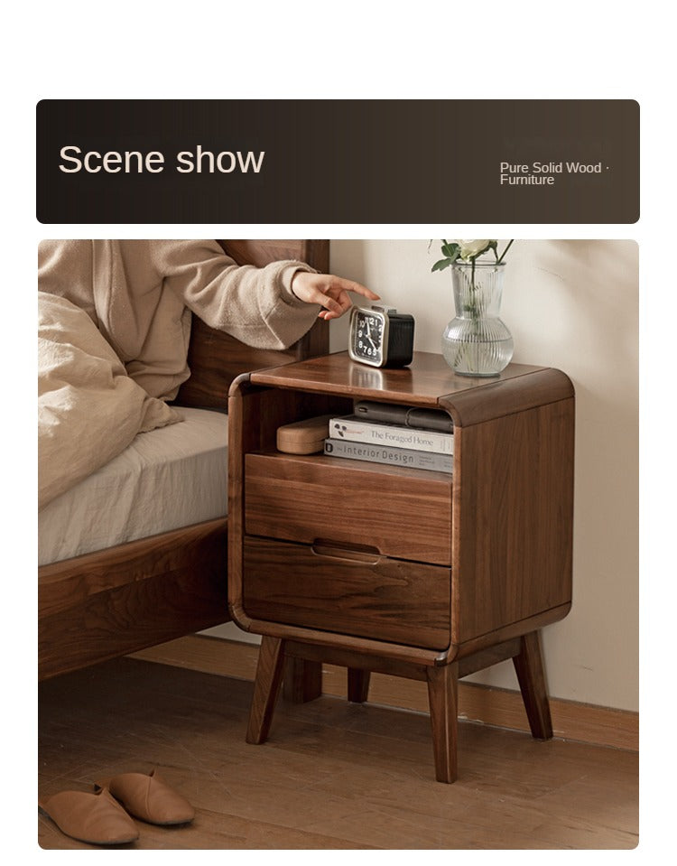 Black walnut solid wood modern storage small nightstand