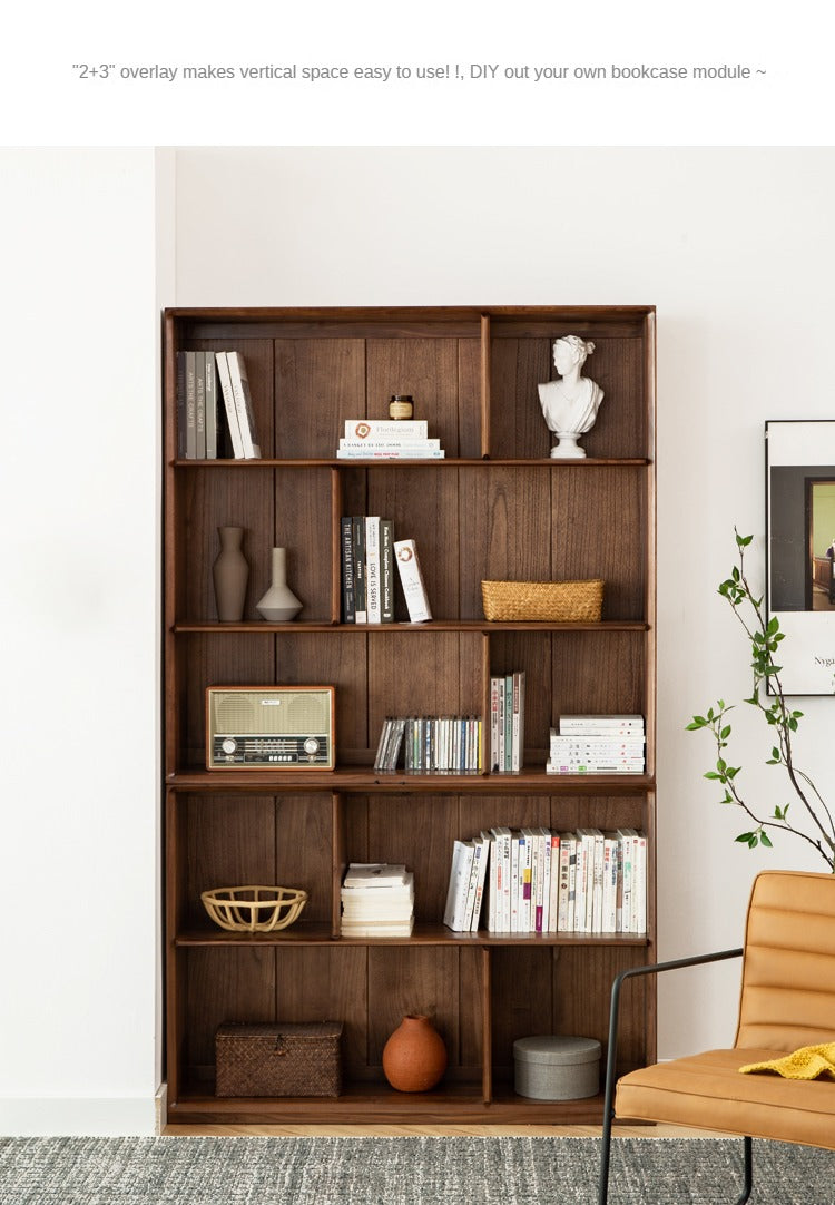 Black Walnut Solid Wood Floor-standing Low Bookcase Combination Bookshelf<