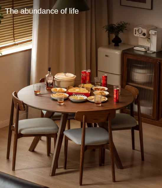 Black walnut solid wood retro round dining table