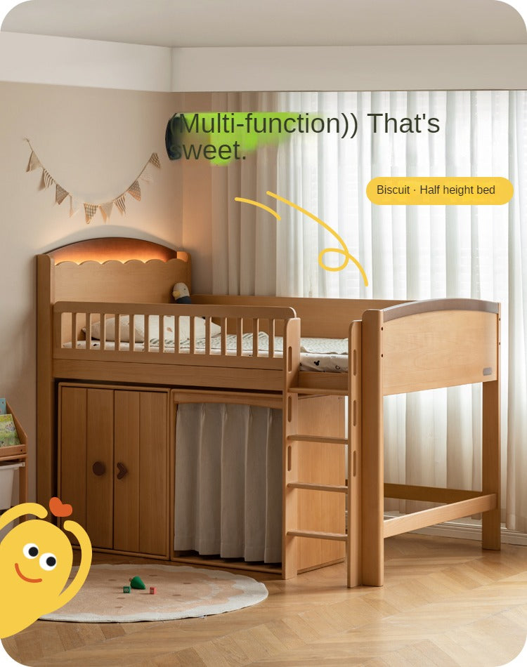 Beech Solid Wood Children's with Light Guardrail Bed