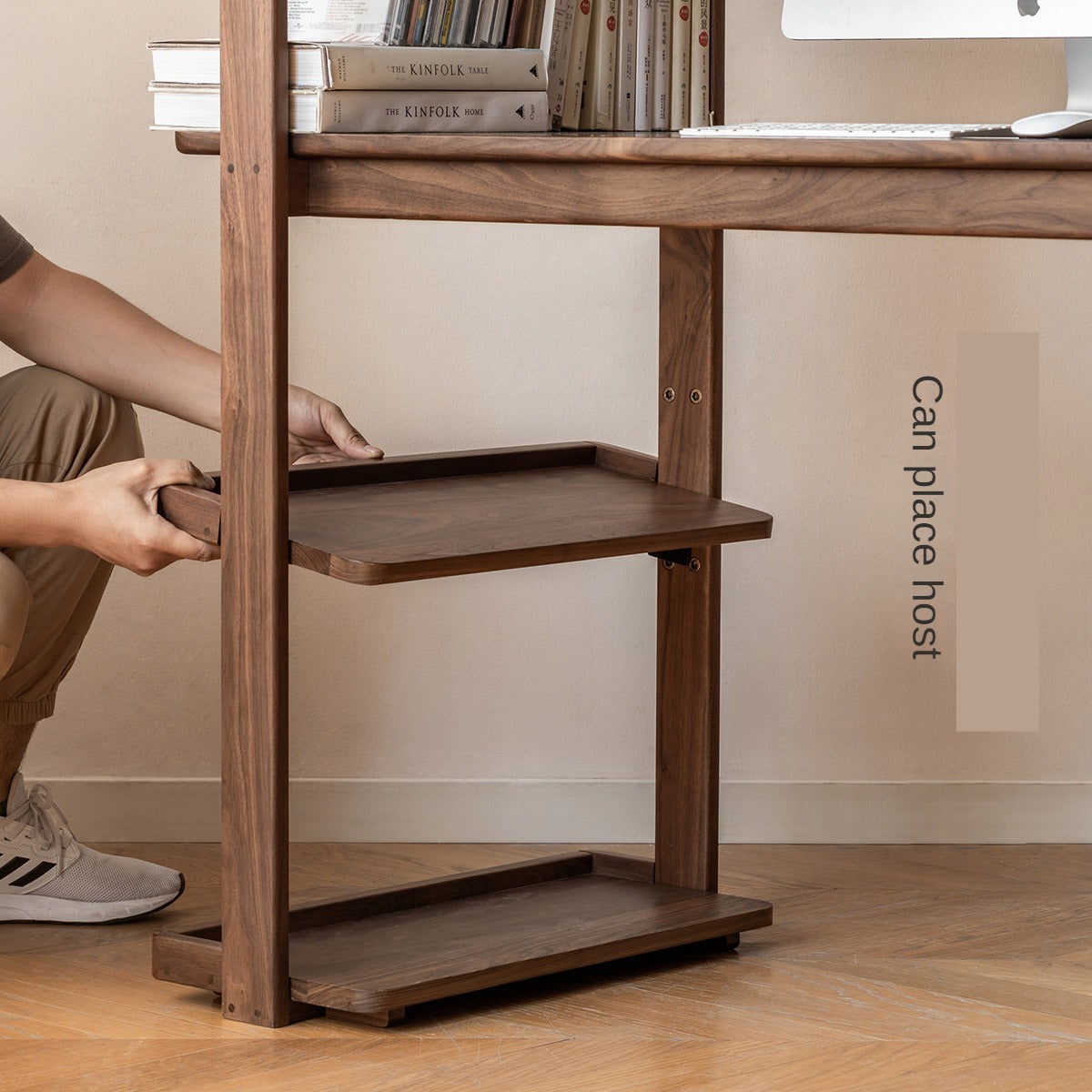 Black Walnut, Ash Solid Wood Desk Bookshelf