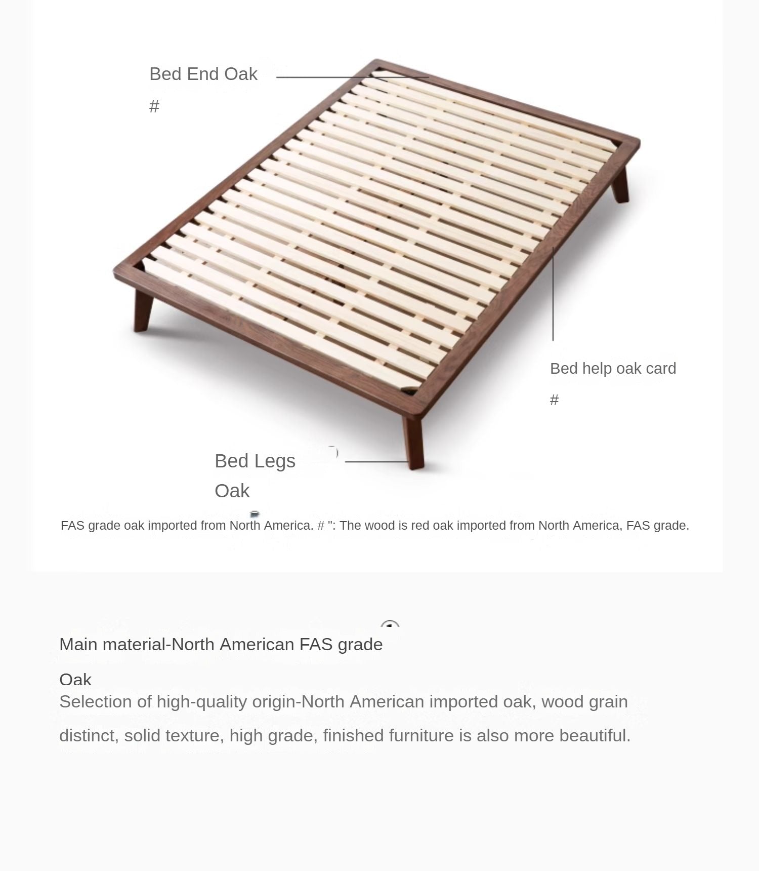 Oak solid wood platform bed, headboard-free bed