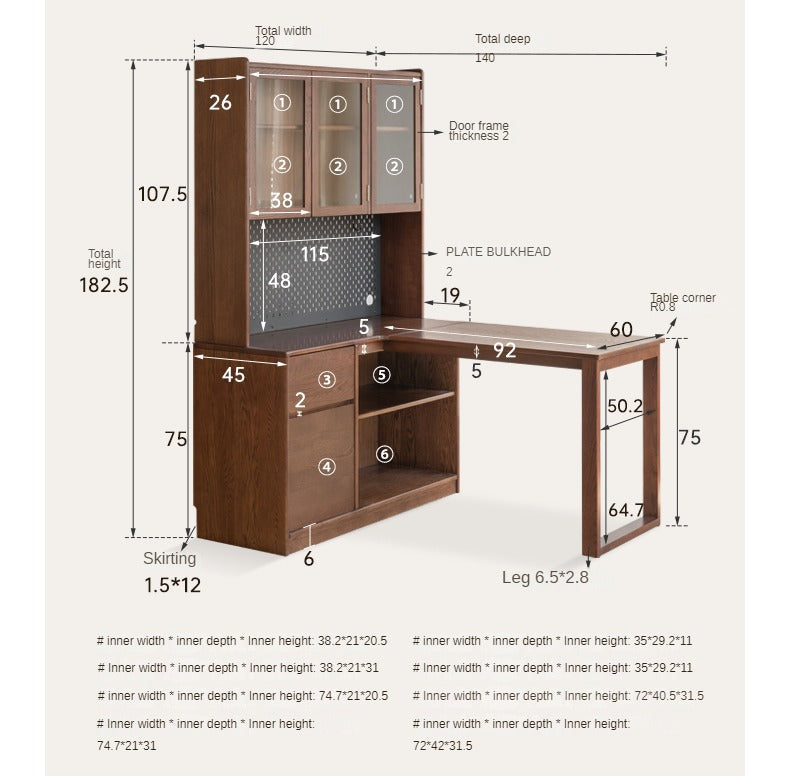 Oak solid wood desk bookshelf integrated corner table