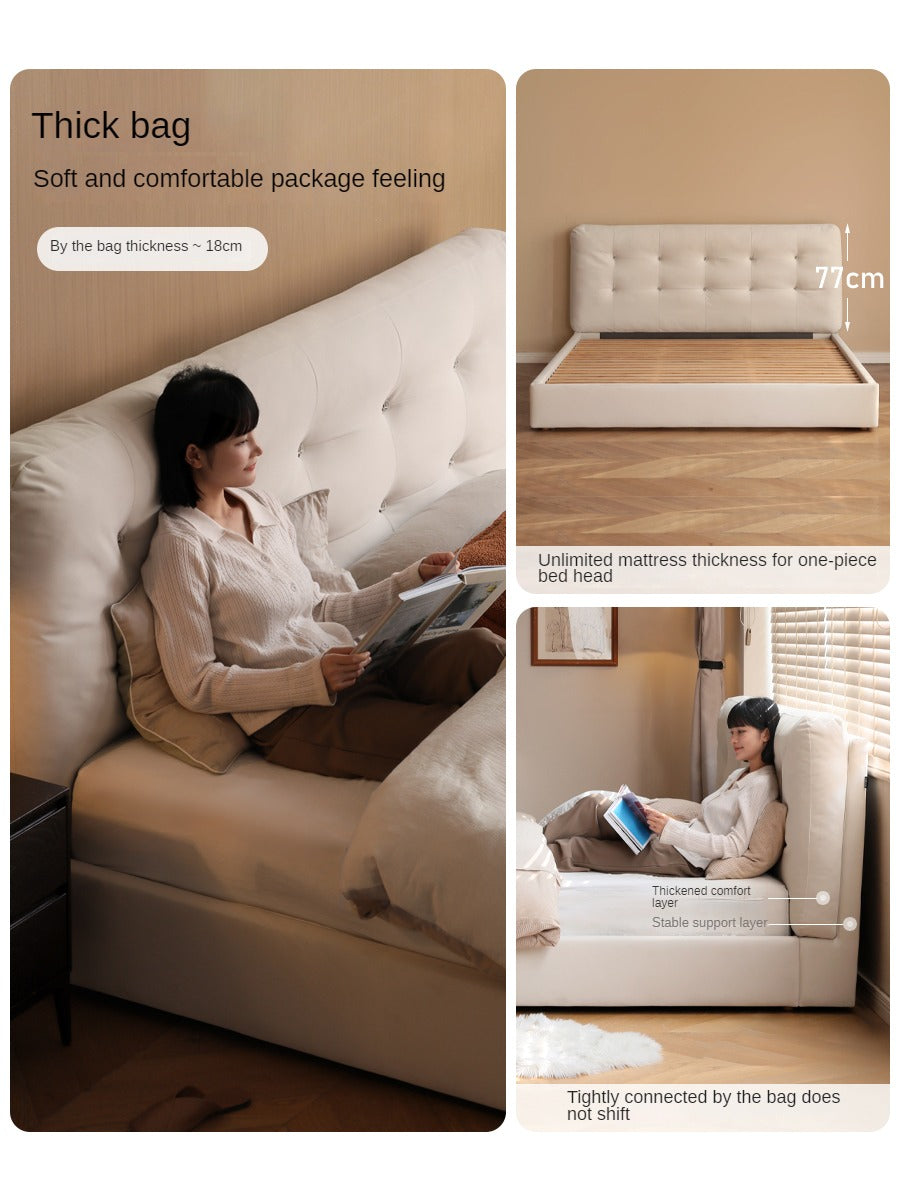 Fabric bed modern cream style white soft bed.