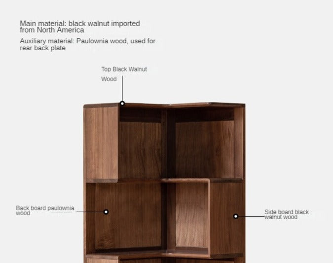 Black walnut solid wood corner storage bookcase<