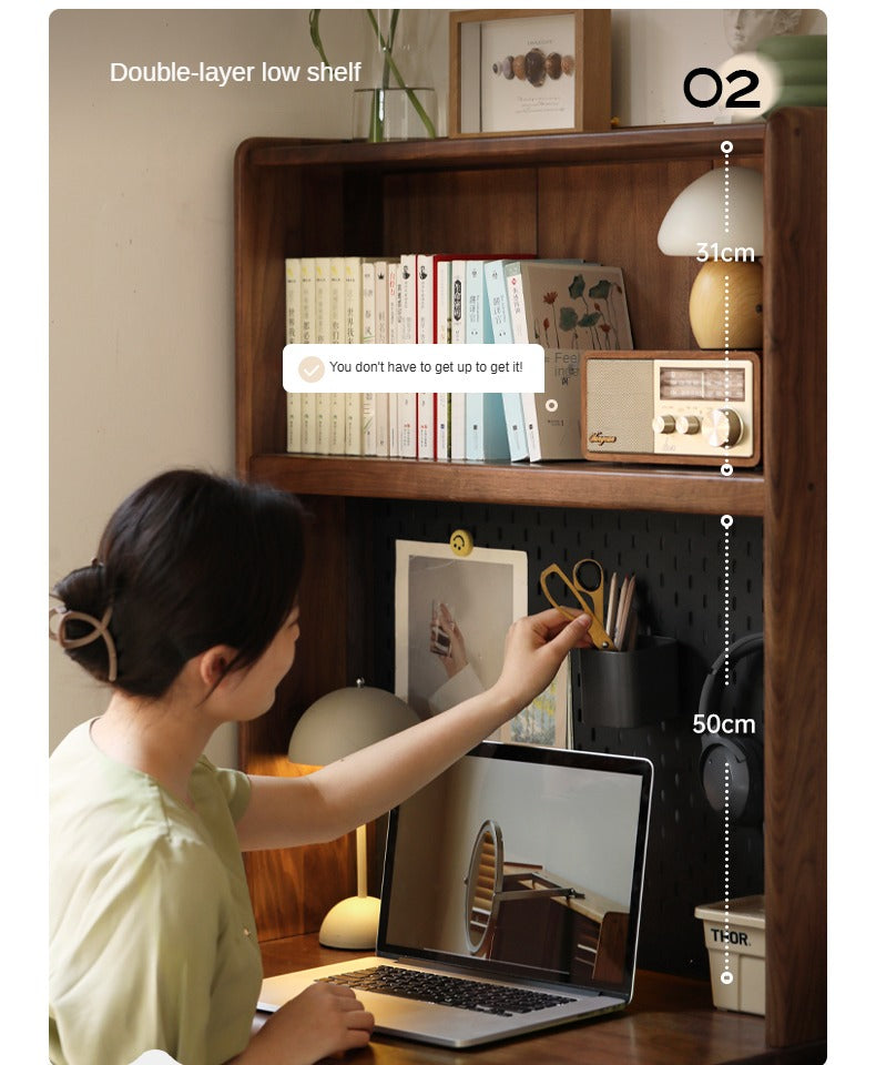 Black walnut solid wood desk bookshelf