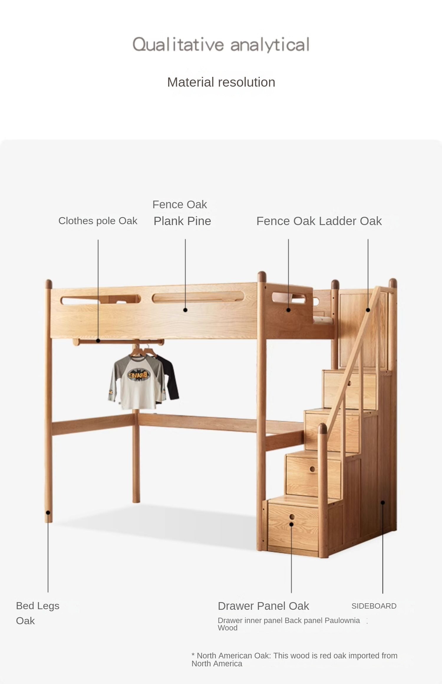 Oak solid wood Loft bed with cabinet