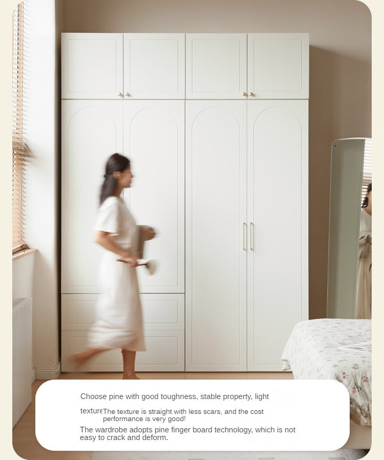 Pine Solid Wood Wardrobe French Cream Style: