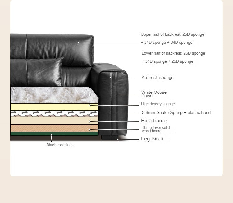 Genuine leather sofa Italian top layer cowhide down sofa+