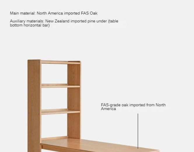Oak Solid Wood Desk and Bookshelf Integrated Office Desk