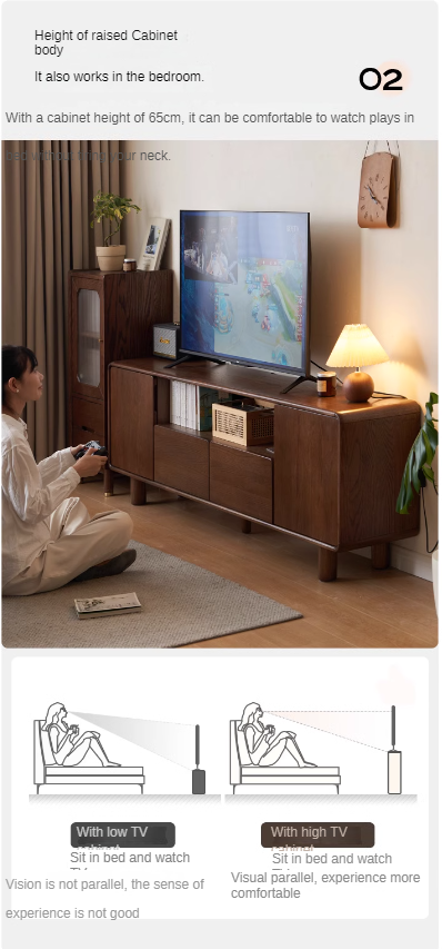 Oak solid wood storage floor TV cabinet