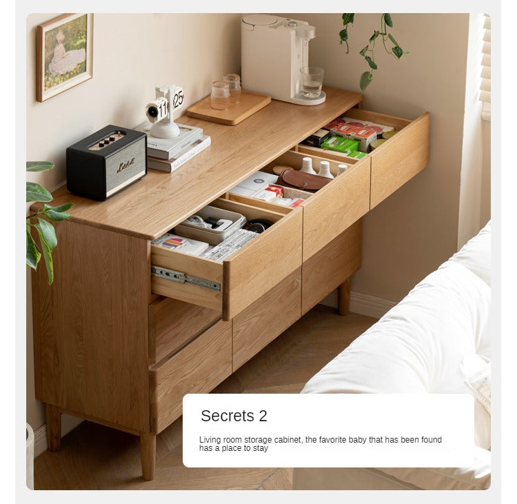 Oak Solid Wood Dresser, Drawer Storage"