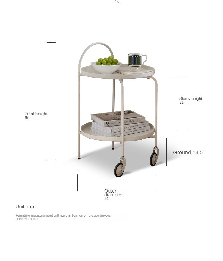 Double Layer Storage Mobile Side Table White Trolley