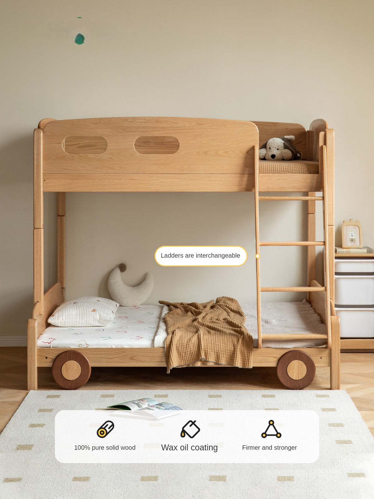 Beech solid wood children's Bunk Bed cartoon car Bed.