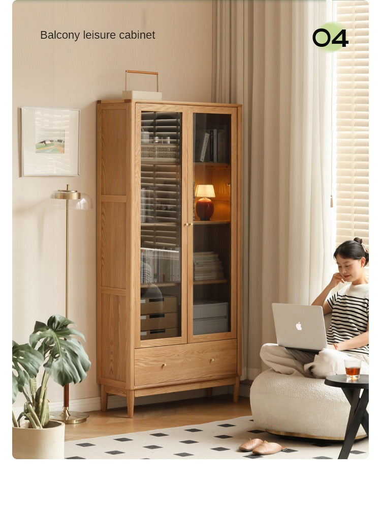 Oak solid wood modern glass door bookcase