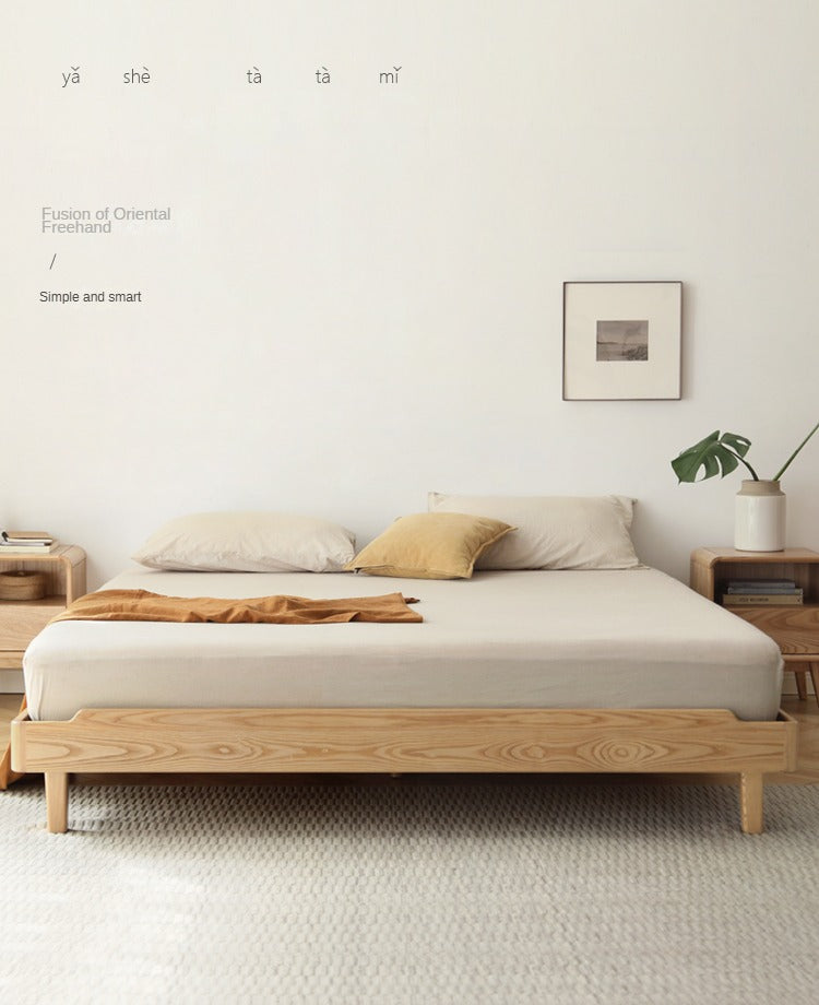 Ash Solid Wood Platform Bed, Headboard-Free Bed