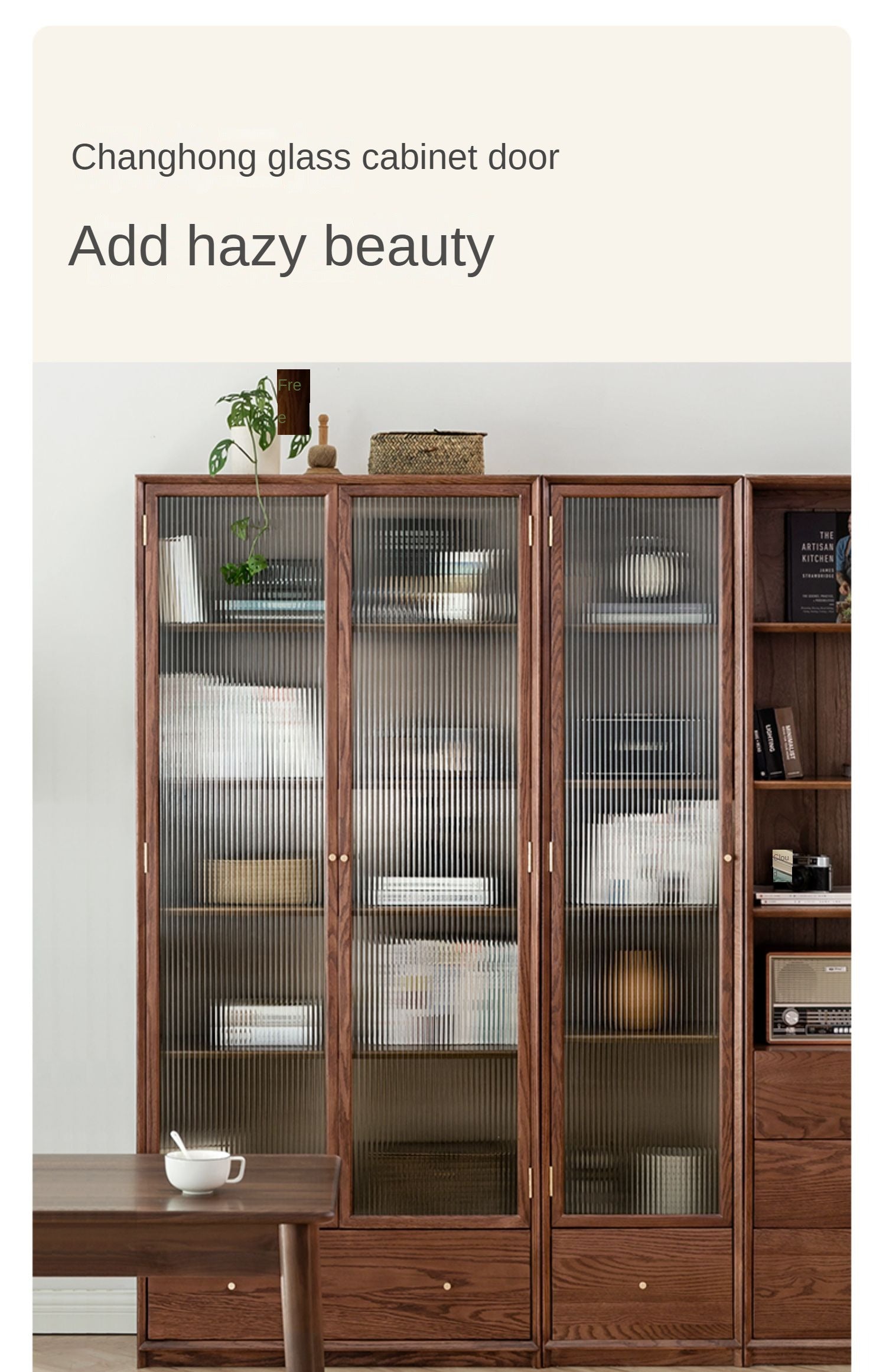 Oak Walnut solid wood cdust-proof glass door wall floor-to-ceiling bookshelf<