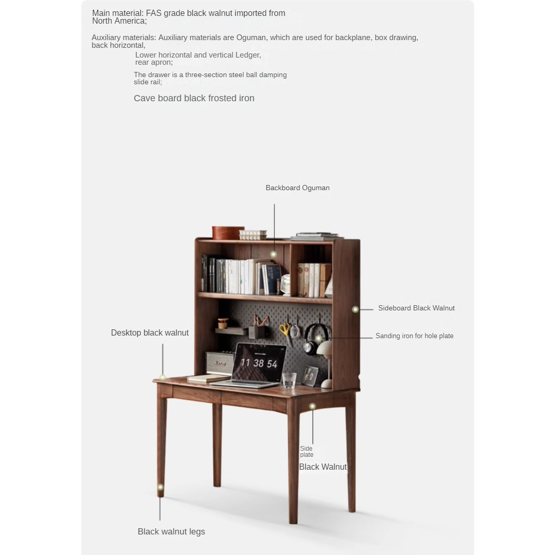 Black Walnut Solid Wood Integrated Bookshelf Table