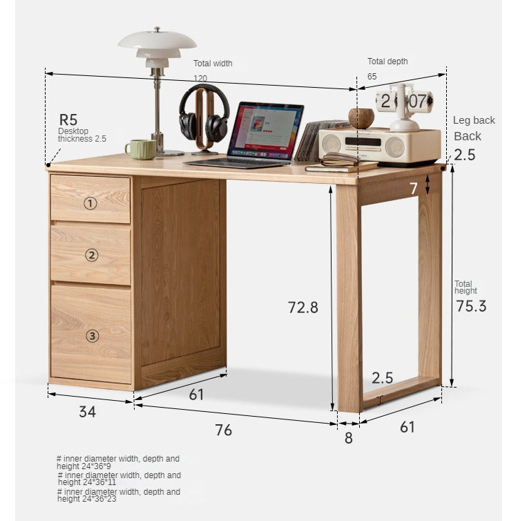 Ash solid wood desk with drawer, computer desk "