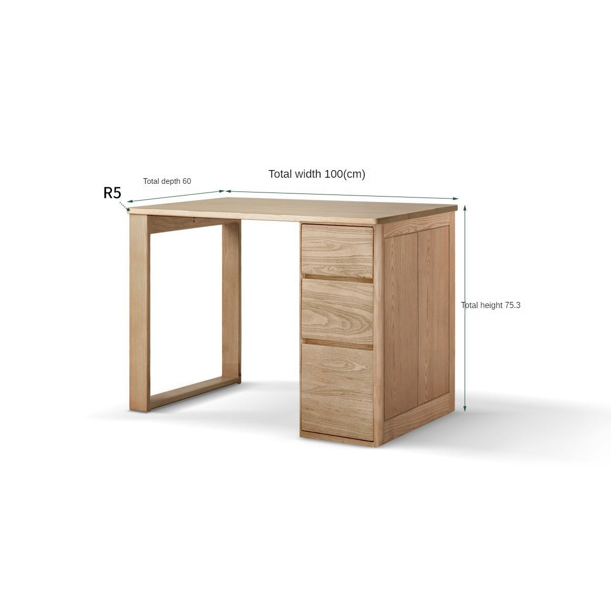 Ash solid wood desk with drawer, computer desk -