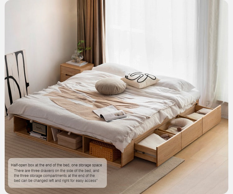 Oak solid wood platform bed, headboard-free box bed<