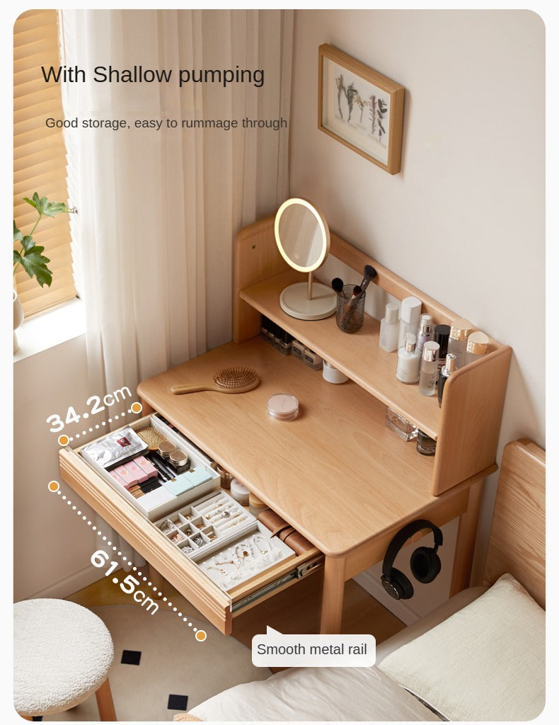 Beech Solid Wood Desk Bookshelf Integrated