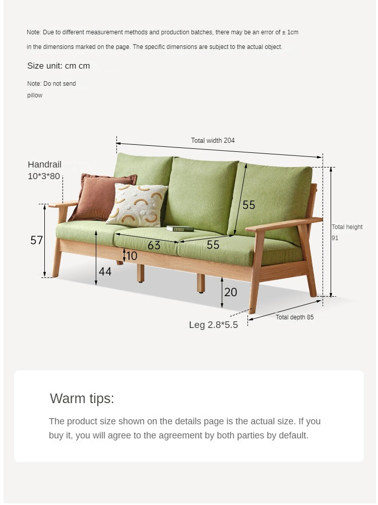 Oak Solid Wood Fabric Sofa