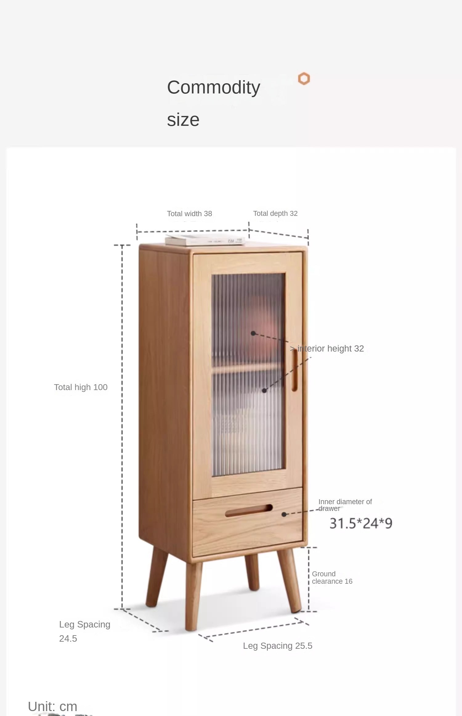 Oak Solid Wood Glass Door Display Side Cabinet