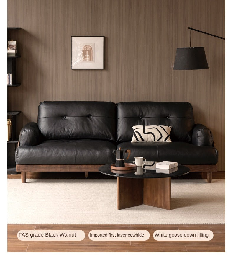 Black Walnut Solid Wood Leather, Fabric Sofa Modern