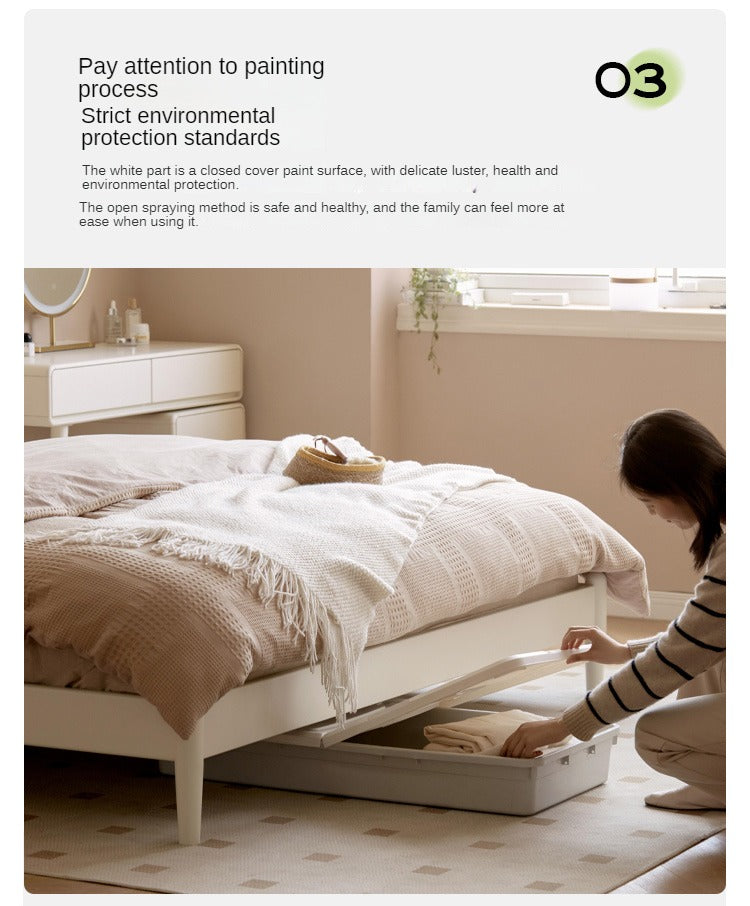 Poplar Cherry Solid Wood Bed Technology cloth Cream Style_)