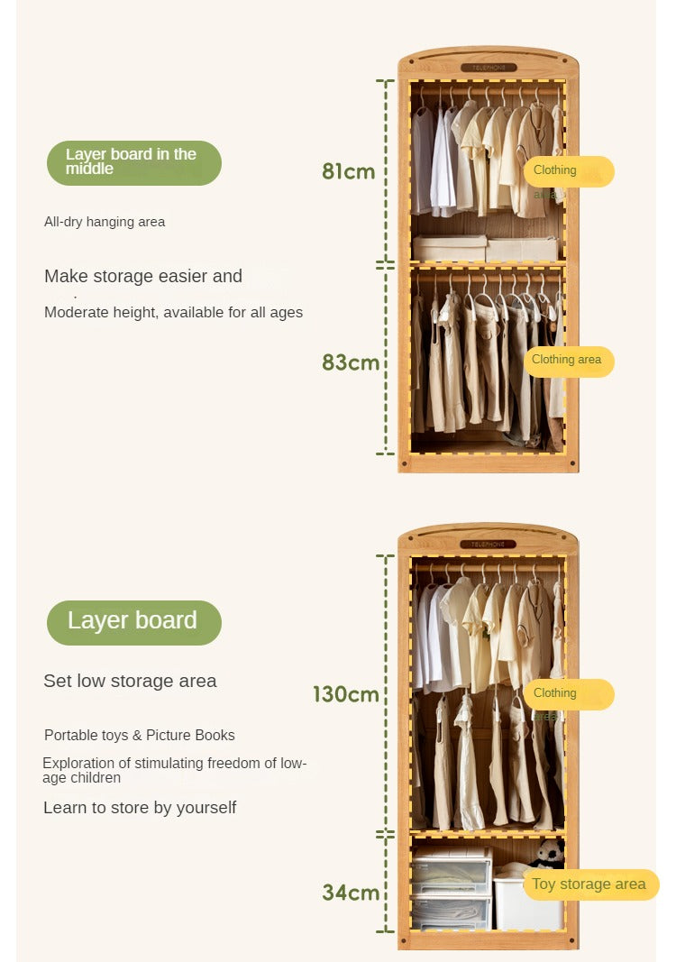 Oak solid wood kids's simple wardrobe"
