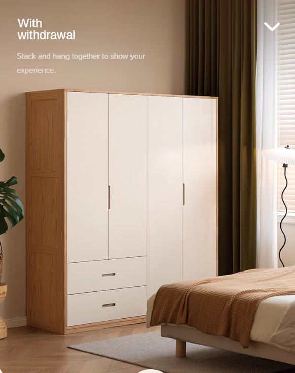 Oak Solid Wood Log Cream Style Wardrobe