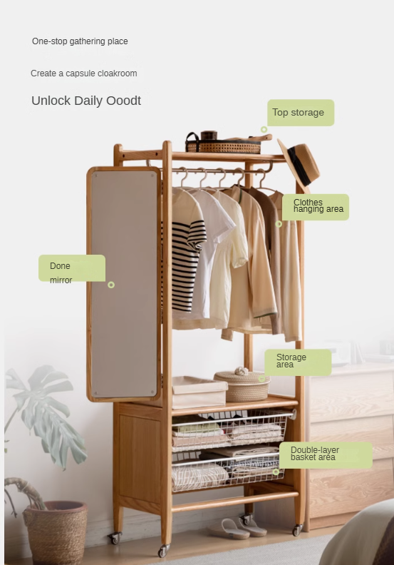 Oak Solid Wood Rack Integrated Clothes Hanger