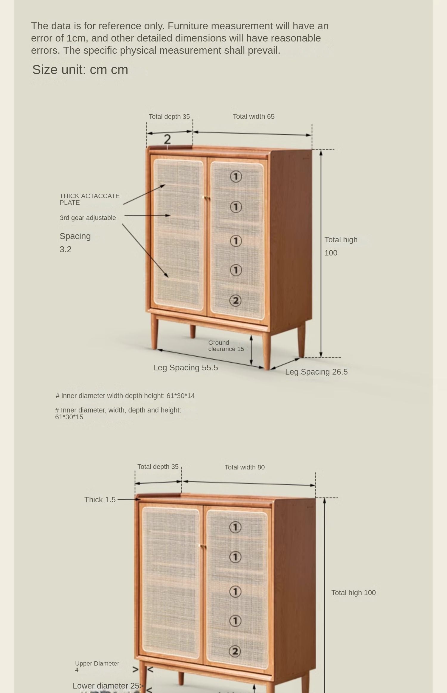 Cherry Solid Wood Rattan Door Storage Shoe Cabinet