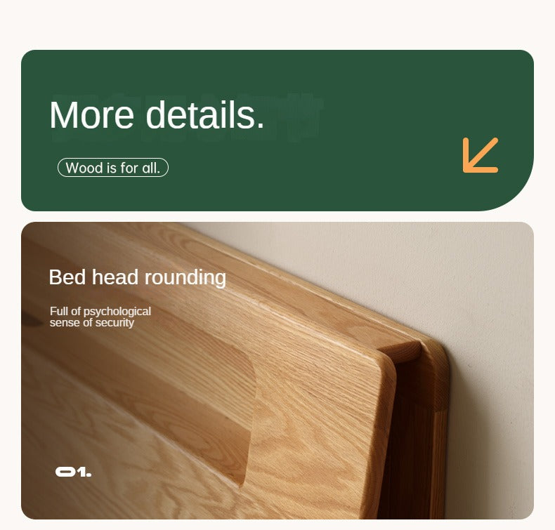 Oak, Beech solid wood bed with light and bookshelf