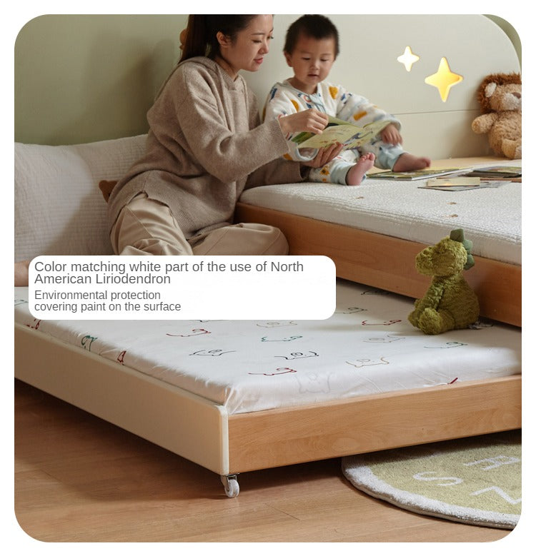 Oak solid wood floor bed with pulley toddler bed<