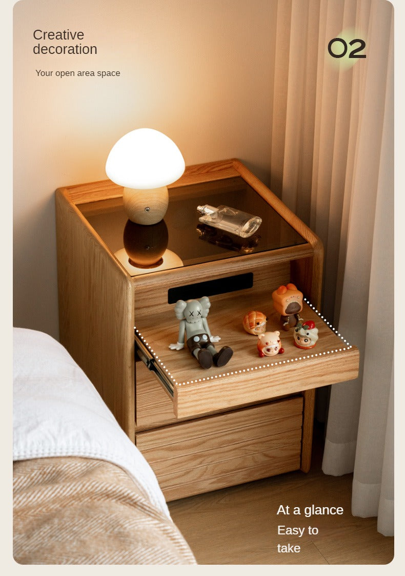 Oak solid wood movable glass small nightstand