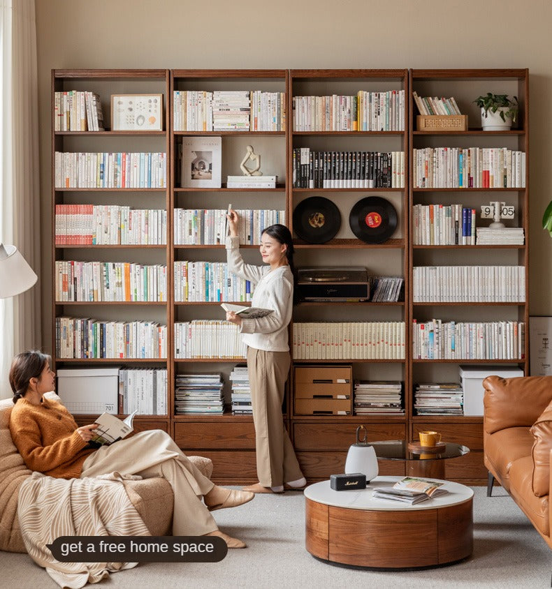 Oak Solid Wood Bookshelf Floor Rack Storage Full Wall Bookcase<