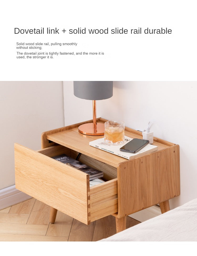 Nightstand Oak solid wood with socket-