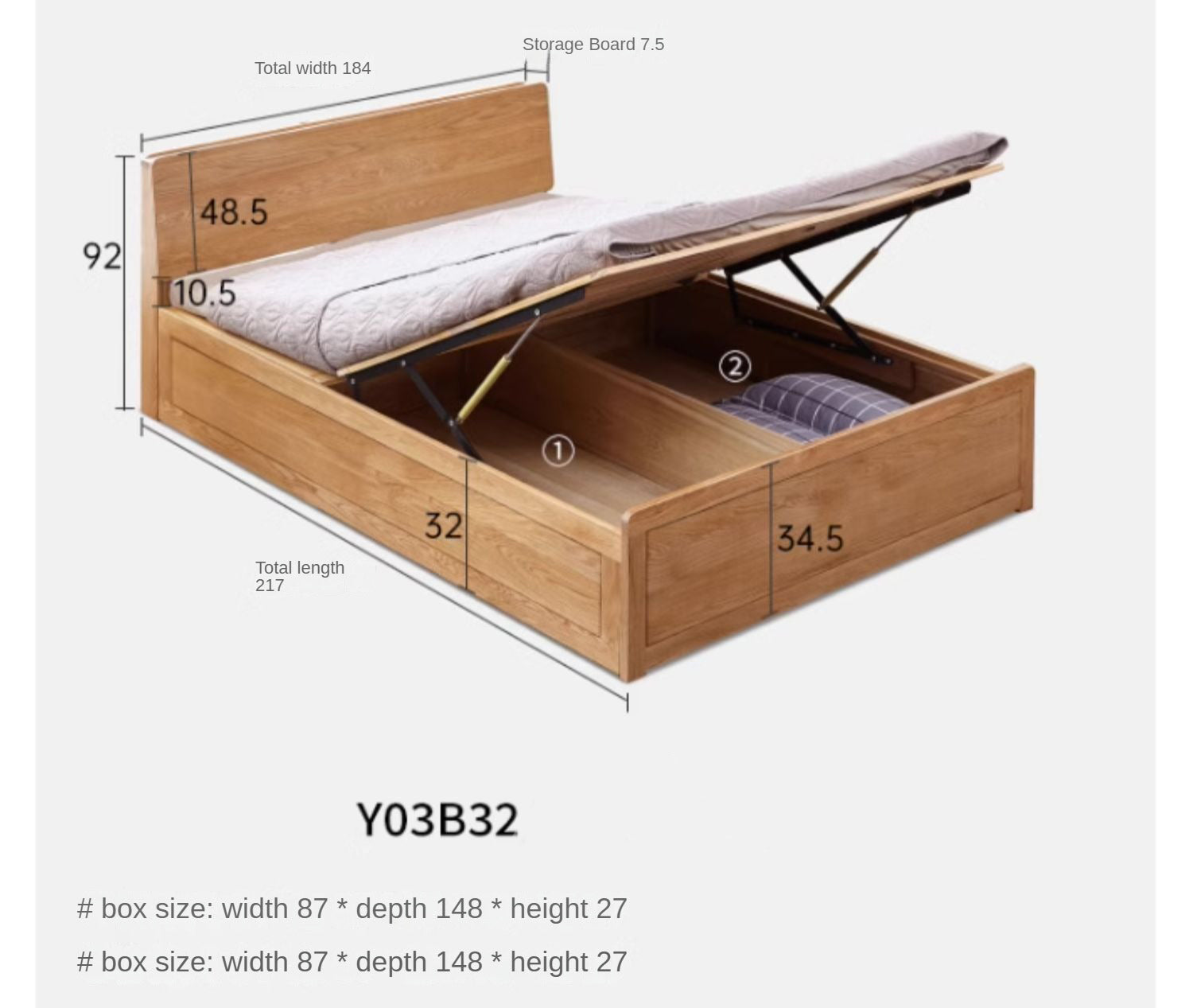 Oak Solid Wood Box Bed