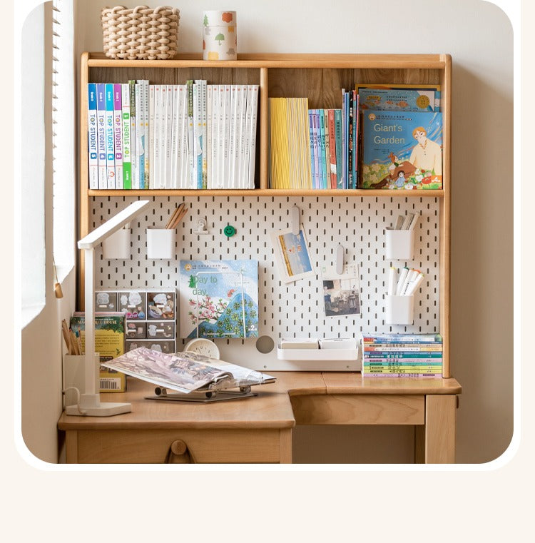 Beech, Oak Solid Wood Study Desk with Shelf