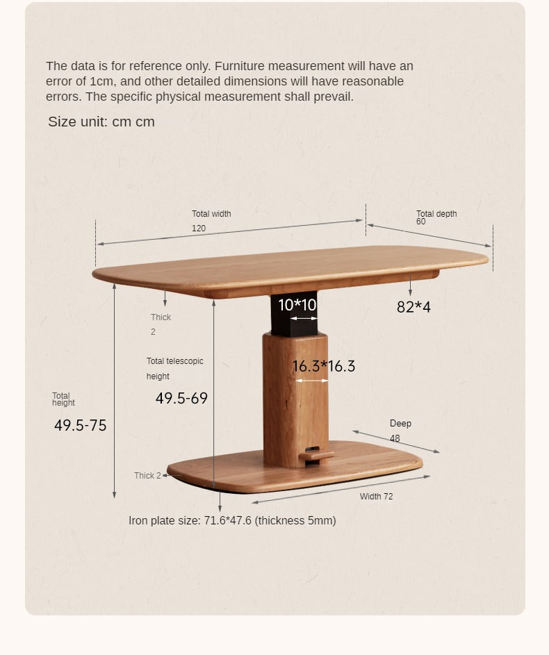 Cherry Solid Wood Dual-Purpose Modern Lift Dining Table