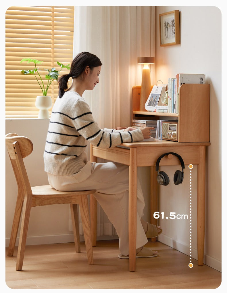 Beech Solid Wood Desk Bookshelf Integrated