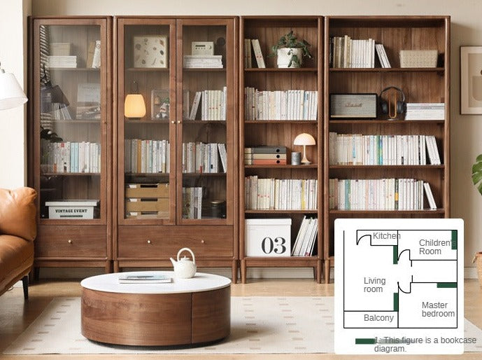 Black walnut solid wood bookcase whole wall free combination bookshelf "