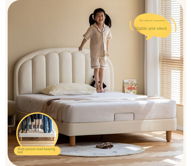 Children's Bed Modern Simple White Cream organic leather)