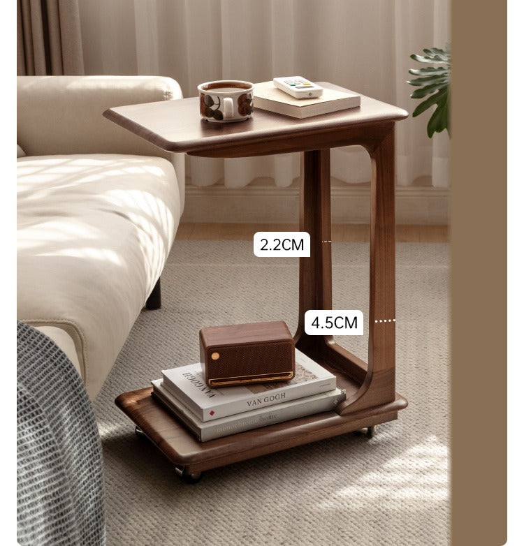 Black Walnut Solid Wood Mobile Side Table -