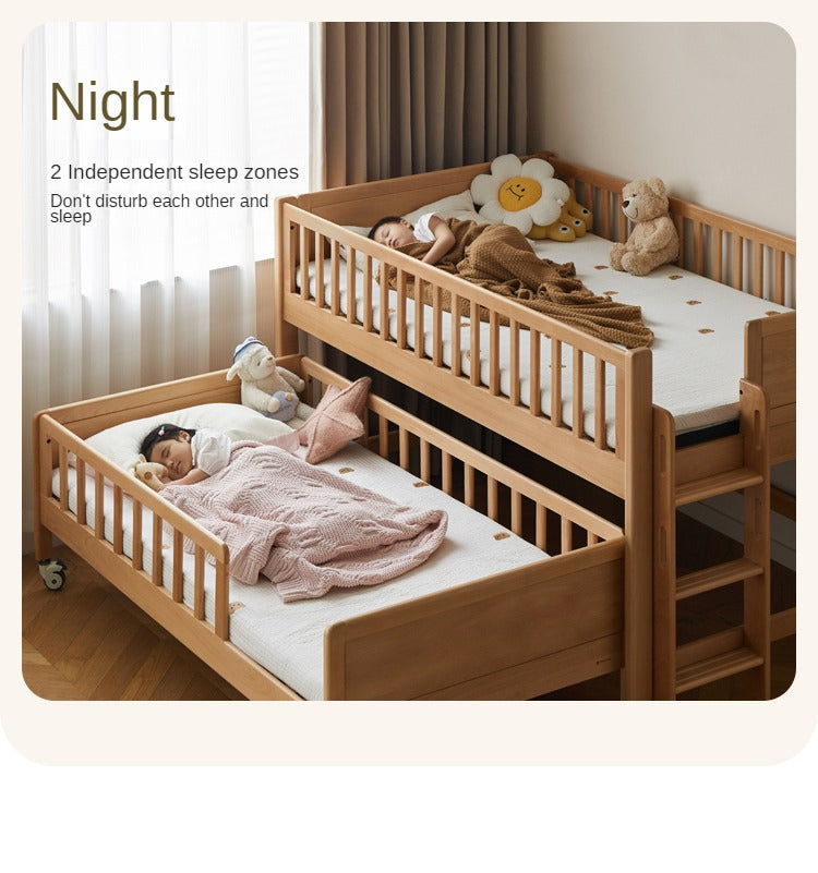 Beech Solid Wood Mother and Child Trolley Bunk Bed