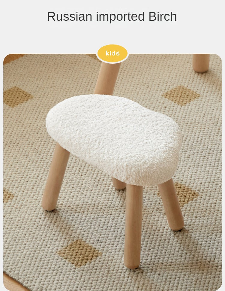 Solid Wood Children s Stool Household Small Stool Lamb Plush Cloud Soft Bag Stool Simple and Creative Small Bench