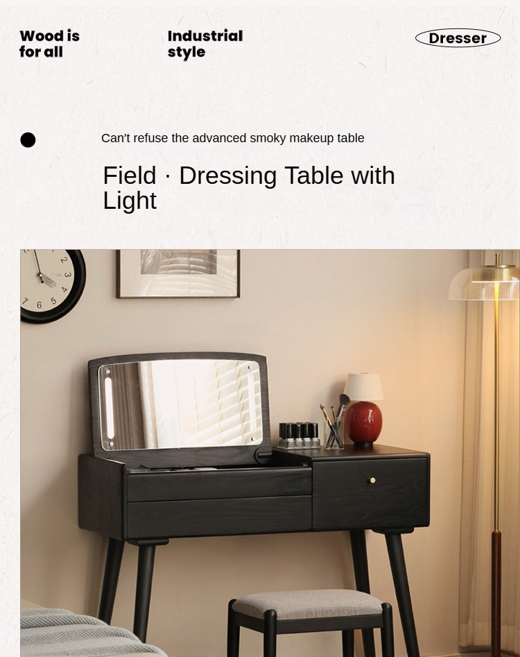 Oak solid wood Black makeup table Mirror LED touch