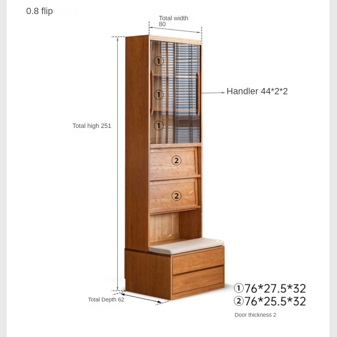 Cherry Solid Wood Bookcase Combination Glass Cabinet